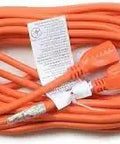 Heavy Duty 100 Foot Extension Cord With Single Outlet Tough As Nails Weather Resistant 16 Gauge SJTW In Bright Orange curled on a white background.