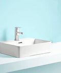 Modern White Rectangular Vessel Sink For Bathroom Counter Crisp Ceramic Basin Sleek Finish Easy Install Super Clean Look That Seriously Levels Up Your Whole Bath Vibe on a white countertop.