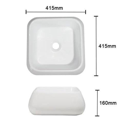 Top view of USZWBY Vessel Sinks Modern Minimalist Creative Sink Home Art Above Counter Basin measuring 415mm in white ceramic.