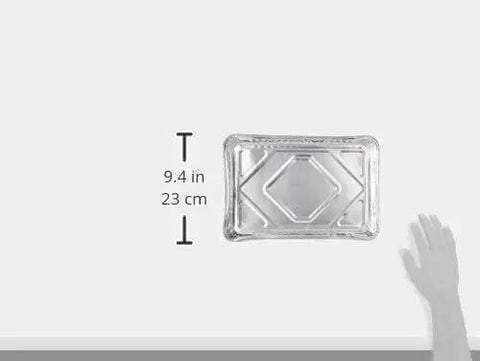 Quarter size aluminum foil cake pan measuring 9.4 inches, part of pack of 25 heavy duty and extra sturdy for bake sales and catering events.