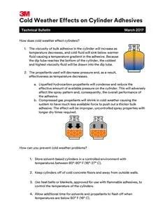 Technical bulletin on cold weather effects on high-strength clear spray adhesive single large cylinder can.
