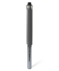 Flush Trim Router Bit with Bottom Bearing for Woodworking, One Quarter Inch Shank, Three Eighth Inch Cutting Diameter, shown vertically