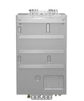 No Sweat Setup Indoor Condensing Tankless Water Heater 180 Mbtu Natural Gas Propane Heavy Duty rear view with gray finish.