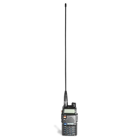 15.3 Inch GMRS Antenna With 3 dBi Gain For BTECH BaoFeng Radios SMA Female Connector Rugged Flexible Whip attached to radio
