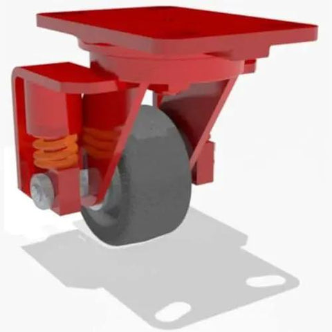 Heavy Duty Spring Loaded Swivel Caster With Two Inch Phenolic Wheel And Quarter Inch Steel Base Featuring Three Quarter Inch Roller Bearing For Tough Job Sites And Butter Smooth Rolling Motion, detailed view highlighting spring design.