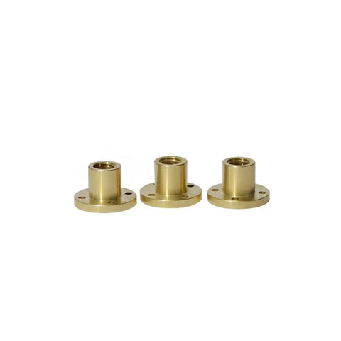 Three Anti Backlash T14 Brass Lead Screw Nuts for 3D Printers and DIY Engravers, showcasing high precision and smooth motion.