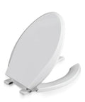 Heavy Duty Commercial Open Front Toilet Seat With Slick Soft Close Lid And White Elongated Plastic Cover, 18.1x14.2in.