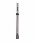 Beefy 20 Inch Narrow Chisel For 1-1/8 Inch Hex Breaker Hammers, Steel Point And Chisel For Concrete Hole Starters, Dust Port, Fits 1-1/8 Inch Hex Hammers, Heavy Duty Breaker Accessory shown vertically.