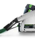 Killer 1200W Plunge Cut Circular Saw With Blazing 5200 RPM Speed And Compact Build For Nailing Dead Straight Door Trims Up To 55mm On Guide Rails With Zero Drama Or Mess side view with dust extraction.