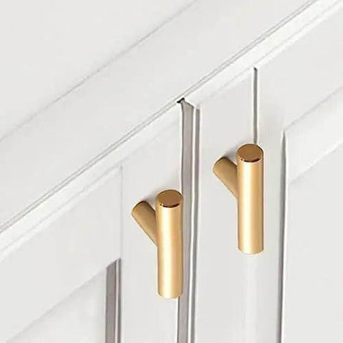 Thirty Pack Stainless Steel Cabinet Knobs And Drawer Pulls With Mounting Screws Single Hole Gold Handles For Kitchen And Bedroom Furniture Upgrades on white cabinet doors.