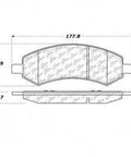 Front view of Centric C-Tek semi-metallic brake pad set; 177.8 x 60.9 x 17.7 mm.
