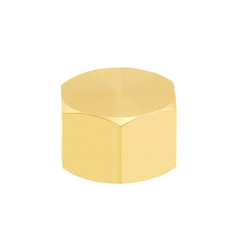 Brass 1/2-inch NPT pipe cap plug with outer hex, front view for water/oil/gas fittings
