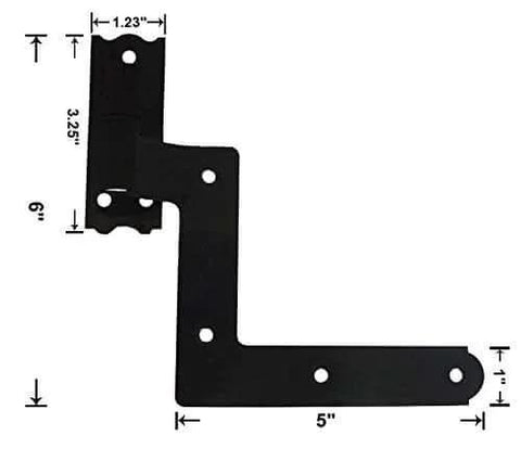 Steel Blind Shutter Hinge 1-1/16 Inch Offset For Wood Frames Or Brick Facades, Power Coated Black, side view with measurements