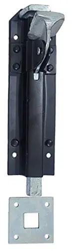 Heavy Duty Wrought Cast Iron Foot Bolt Locks Eight Pack Black Powder Coated rustic vintage barn door latch with receiver plate.