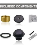 Included components of the Matte Black Tub Drain And Overflow Kit With One Hole, Rock Solid Bathtub Drain Conversion Set.