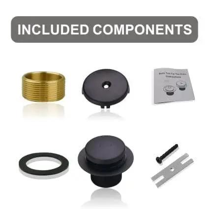 Included components of the Matte Black Tub Drain And Overflow Kit With One Hole, Rock Solid Bathtub Drain Conversion Set.