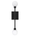 Straight Up Sleek Matte Black Led Wall Sconce Featuring Zero Hassle Mounting And Smooth Dimming For A Chill 2700K Warm Glow Designed To Look Fresh Vertical Or Horizontal In Modern Baths, top view with frosted glass orbs.