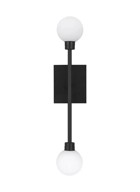 Straight Up Sleek Matte Black Led Wall Sconce Featuring Zero Hassle Mounting And Smooth Dimming For A Chill 2700K Warm Glow Designed To Look Fresh Vertical Or Horizontal In Modern Baths, top view with frosted glass orbs.