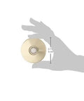 Hand holding lit stucco pushbutton doorbell button with gold rim pearl button 5/8 inch diameter and 2-1/2 inch gold anodized plate