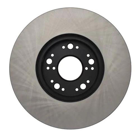 Front view of Centric Premium 120.44083 front brake rotor with silver braking surface and black center hub