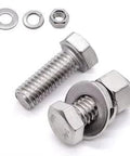 Two stainless steel hex bolts with nuts and flat/lock washers, 1/4-20 x 1, full-thread, 304 stainless