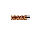 Side view of TiSiN-coated carbide end mill with spiral flutes; copper-colored coating and silver shank
