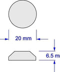 Ultra Quiet Door Bumpers 3 Pack 18 Pieces Peel And Stick Installation dimension diagram with 20mm diameter and 6.5mm height