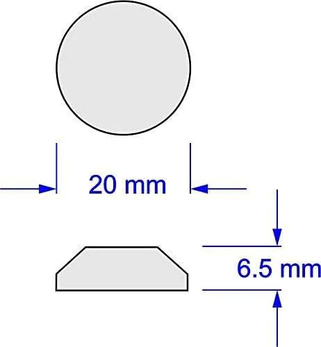 Ultra Quiet Door Bumpers 3 Pack 18 Pieces Peel And Stick Installation dimension diagram with 20mm diameter and 6.5mm height