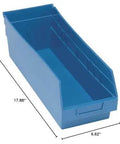 Store More Part Organizer Blue Bin Set Heavy Duty High Density Plastic Storage Bin 18 Inch Long By 7 Inch Wide By 6 Inch High