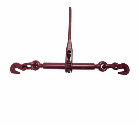 Heavy Duty Grade 70 Chain And Binder Kit with ratchet binder and grab hooks for flatbed truck restraint, detailed view