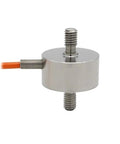 500 Kg Tension And Compression Load Cell Built For Vehicles And Tight Spots Tiny Yet Tough Low Height Sealed Sensor With Rock Solid Anti Eccentric Load Performance And Miniature Design For Precision Testing And Instrumentation In Compact Spaces. compact metal load cell with top and bottom threaded studs