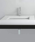 Fresh Modern White Vessel Sink Built Tough From Premium Engineered Stone For A Top Tier Bathroom Remodel With Seamless Over Counter Design And Stain Resistant Finish That Really Slaps Without Included Faucet on black countertop.