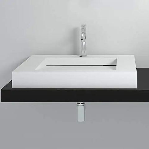 Fresh Modern White Vessel Sink Built Tough From Premium Engineered Stone For A Top Tier Bathroom Remodel With Seamless Over Counter Design And Stain Resistant Finish That Really Slaps Without Included Faucet on black countertop.