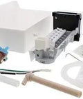 Premium Refrigerator Ice Maker Replacement For Whirlpool W11510803 kit with tray, wiring, tubing, and components.