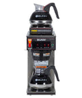 Automatic Commercial Coffee Brewer With Three Warmers And Back Up Pourover Plumbed Water Line SplashGard Funnel Hot Water Faucet All Stainless Steel Designed And Assembled In The USA Decanters Not Included