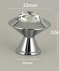 Sparkling 32Mm Crystal Glass Cabinet Pulls Top Shelf Drawer Knobs With Rhinestone Details, 32mm crystal knob design with chrome base.