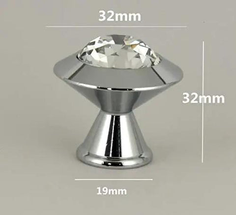 Sparkling 32Mm Crystal Glass Cabinet Pulls Top Shelf Drawer Knobs With Rhinestone Details, 32mm crystal knob design with chrome base.