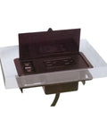 Rock Solid Power Module With Six Foot Extension Cord Designed For Conference Tables Offering Hassle Free Plug And Play Flexibility For Any Modern Office Setup In Black, showing mounted power module with cord.
