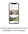 Smartphone displaying Ring app interface for monitoring home devices, related to Alarm Contact Sensor Two Pack Second Gen For Doors And Windows.