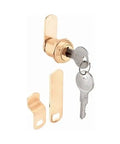 Beefy Diecast Drawer And Cabinet Lock With Brass Finish, 5/8 In., Fits On 5/16 In. Panel Thickness, shown with keys and cams