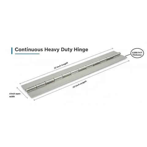 Heavy Duty Aluminum Continuous Hinge With Weld On Design For Metal Fabrication Featuring 4 Inch Open Width And 72 Inch Length, showing dimensions.
