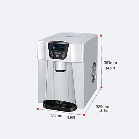Portable Countertop Ice Maker with Water Dispenser Silver Automatic Unit Generates 33lbs Fast Ice 24 Hrs compact with digital controls.