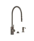 Step Up Your Kitchen Game With This Contemporary Extended Reach Pull Down Faucet Featuring Smooth Toggle Sprayer Controls And ADurable American Bronze Three Piece Suite For Effortless Daily Use, showcasing the sleek design and three-piece setup.