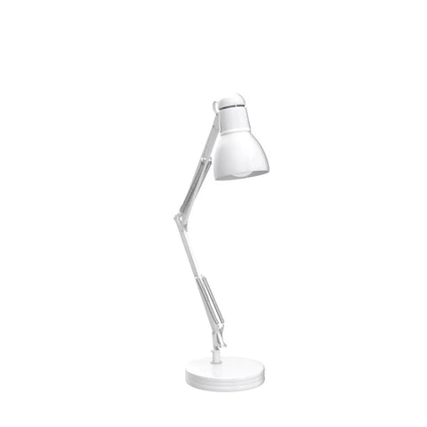 28 Inch Swing Arm Architect Desk Lamp Matte White With Rotary Switch On Shade Partially Adjustable Arm