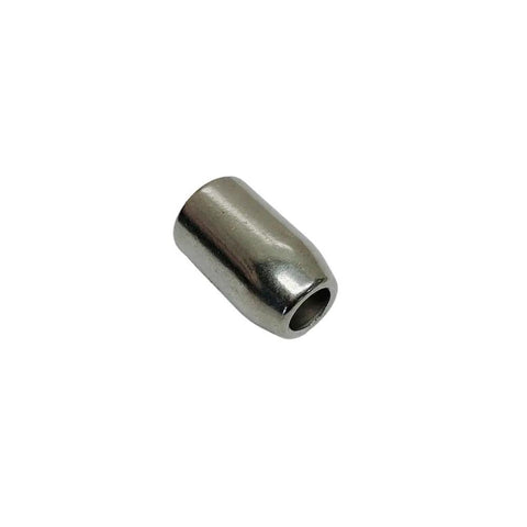 Top Shelf Marine Grade Stainless Steel 316 Flemish Swage Sleeves For Heavy Duty Wire Rope Crimping 4 Piece Kit, single sleeve viewed from the side.