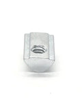 Drop-In T-Nut With Spring Ball Self Aligning 1/4-20 Tap For 15 Series Aluminum Extrusion, front view of silver 80/20 profile nut