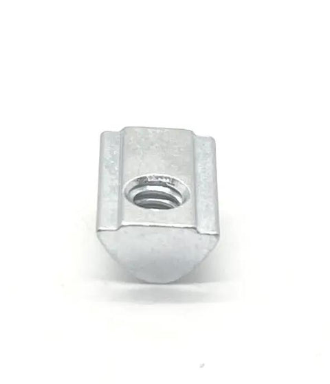 Drop-In T-Nut With Spring Ball Self Aligning 1/4-20 Tap For 15 Series Aluminum Extrusion, front view of silver 80/20 profile nut