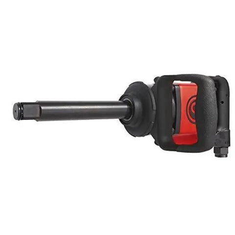 Tough As Nails 1 Inch Air Impact Wrench With 6 Inch Extended D Handle side view showing dual controls and steel motor.