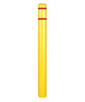 Hardcore Street Smart Yellow And Red Striped Bollard Cover For Four And Half Inch Round Posts Smooth Polyethylene Visibility Sleeves in bright yellow