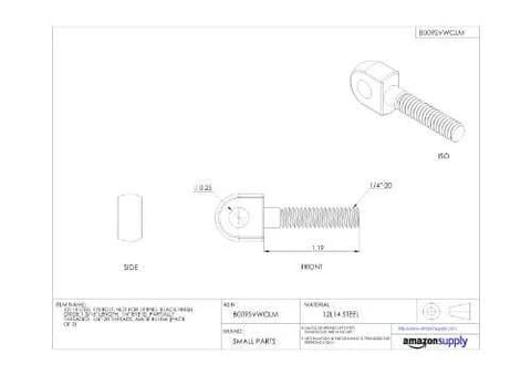 Blueprint of Black Oxide 12L14 Steel Latch Bolt 1/4-20 TPI, 3/4 Inch Thread Length, 1-3/4 Inch Overall Length, with dimensions and angles.